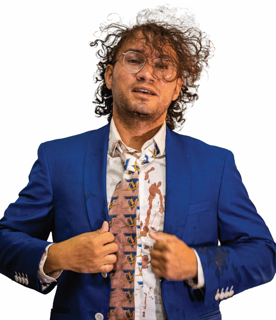 Joshua Santos, in a bloody suit