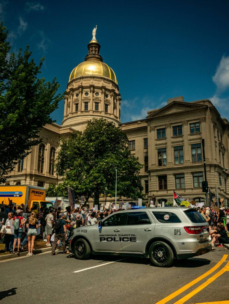 Georgia Capitol Police outside of Georgia State Capitol during No Kings Rally Protest